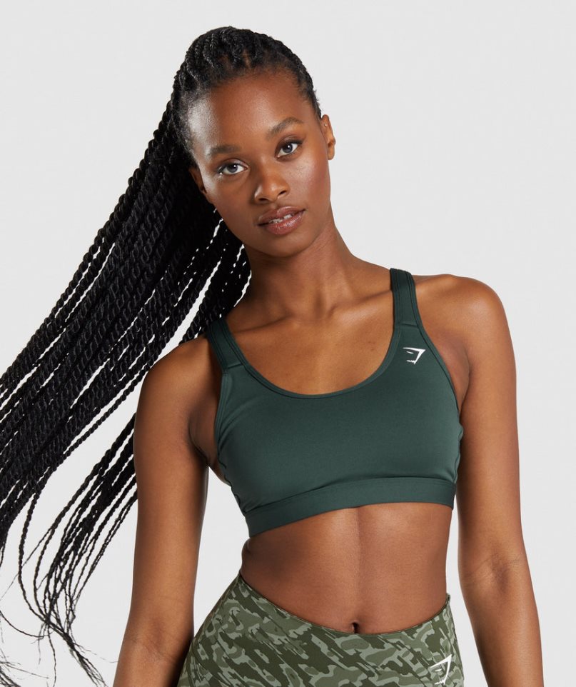 Women\'s Gymshark Scoop Neck Sports Bra Dark Green | NZ 3XFDSO